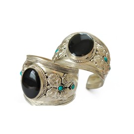 Black Onyx Argentium Plated Stainless Steel Adjustable Cuff Bracelet | Unique Jewelry for Men & Women