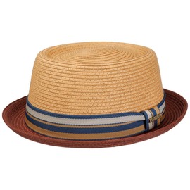 Stetson Licano Pork Pie Straw Hat UV Protection 40 Toyo Grosgrain Ribbon Men's Summer, Natural red