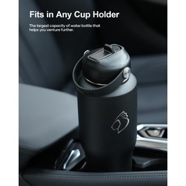 BUZIO Insulated Water Bottle Fits in Cupholder, Stainless Steel Tumbler with Straw Lid 32oz, Leak-proof BPA-Free Insulated Water Flask for Travel, Keeps Cold for 48H, Hot for 24H, Black