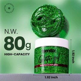 Teenitor Green Body Glitter Gel, Face Glitter Makeup, Green Glitter, Hair Glitter Gel for Kids, Festival Rave Accessories, 80g/2.8oz Holographic Glitter for Face Body Hair