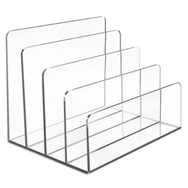 Halyuhn Acrylic Desk File Organizer, 4Sections Clear File Organizer for Desk, Letter Organizer Desktop, Acrylic Mail Organizer Countertop for Notebook, Document and Mail, File Holder for Desk,1Pcs