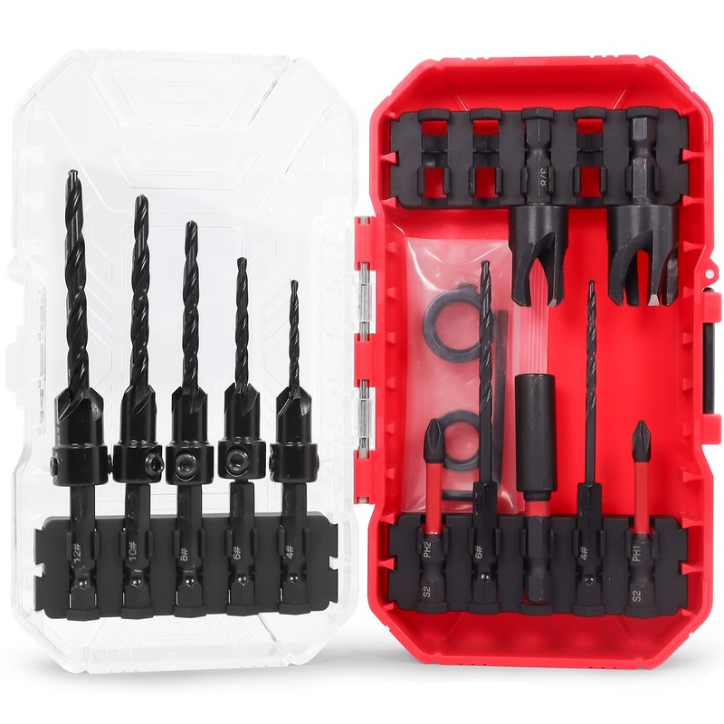 Doaho 15 Pcs Countersink Drill Bit Set,Tapered Counter Sink Bits