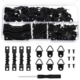 FRIUSATE 251 Pcs Picture Hanging Kit Include 50 Pcs Sawtooth Picture Frame Hanging, 50 Pcs Frame Picture Turn Buttons, 150 Pcs Pieces Screws and 1 Pcs Screwdriver for Hanging Pictures, Photos, Drawing