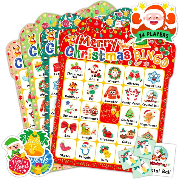 YTSQLER Christmas Bingo Game for Kids 24 Players, Christmas Bingo