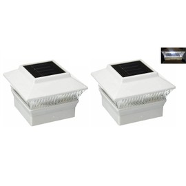 Affordable 2 Pack White Outdoor Garden Solar Powered LED 4 x 4 Fence Post Cap Lights for PVC Posts…