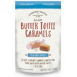 Everton Toffee Butter Toffee Caramels, Sea Salt Flavor (4 oz. bag, 6-pack). Gourmet, Artisan Soft and Creamy Toffee Caramels, Small Batch Crafted Carmel Candy Treats