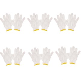 6 Pairs of Work Gloves, White Knitted Cotton Protective Work Gloves, Unisex, Non-Slip Work Gloves for Garden, Construction, Car, Mechanic