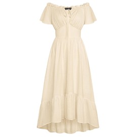 Renaissance Dress for Women Off The Shoulder Summer Western Dresses Goth Beige S