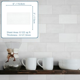 100-Sheet Subway Peel and Stick Backsplash, 6" x 3" White Mixed Stone Composite Self Adhesive Wall Tile, Stick on Tiles for Kitchen Bathroom Shower Fireplace