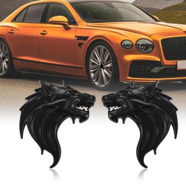 TOMALL 3D Wolf Head Metal Emblem for Car Motorcycles Side Fender Emblem Rear Trunk Badge Sticker 3D Animal Decal for All Truck SUV Pickup Models Racing Sports Decoration for Car Accessories-2pcs Black