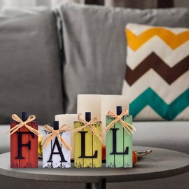 4 Pcs Fall Decorations, Wood Pumpkin Block Fall Decor 3D Thanksgiving Tiered Tray Decorations Signs Autumn Rustic Tabletop Centerpieces for Kitchen Home Office Restaurant Store (4 Colors)