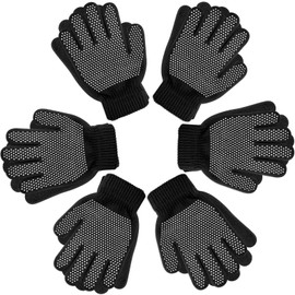 QKURT 6 Pairs Kids Anti-skid Knit Gloves, Winter Warm Stretchy Gloves Unisex Stretch Mittens Full Fingers Gloves for 5~8 Years Old Boys and Girls