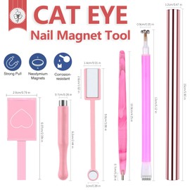 JFIYUOMCI Nail Magnet Tool (Pink Set), 34pcs Cat Eye Magnet for Nails, 3d Magnetic Gel Nail Polish Magnet Wand, Strong Magnets Manicure Tool for Nail Design DIY Nail Art Accessories