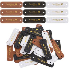 30Pcs PU Leather Tags, Handmade Tags for Crochet Leather Handmade Labels for Crochet Accessories Folding Handmades Tag DIY Craft Supplies Knit Accessories with Holes Supplies