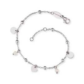 Engelsrufer Women's Sterling Silver Bracelet – Silver Charm Elements and Shell Pearl Pendant – Lobster Clasp – Adjustable in Two Lengths – Nickel-Free, Sterling Silver, No Gemstone