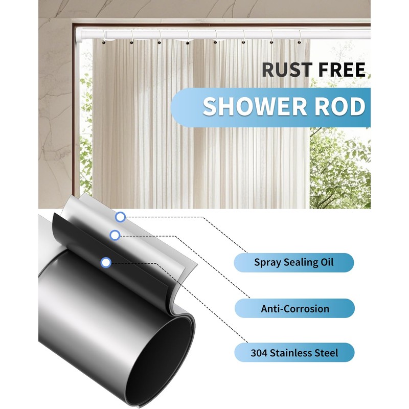 Emlaoe White Shower Curtain Rod 34-96 Inches(2.8-8ft) Adjustable Shower Rod