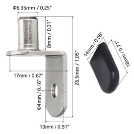 1/4 Inch (6.35mm) Shelf Pins 50 Pcs L-Shaped Metal Support Pegs with Black Silicone Sleeve for Kitchen Bookcase Cabinet Furniture Support