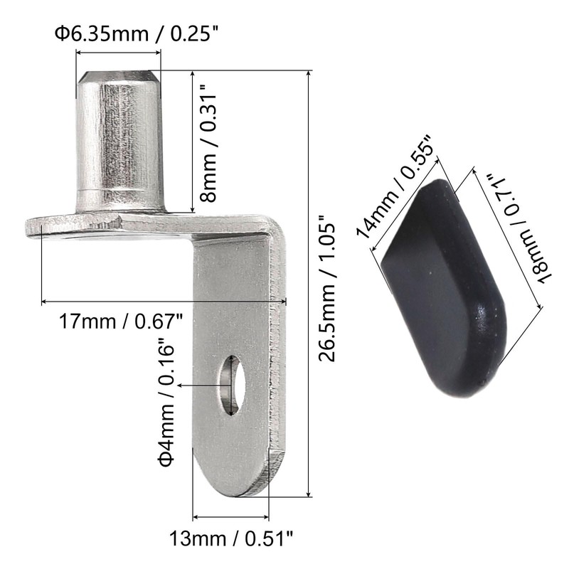1/4 Inch (6.35mm) Shelf Pins 50 Pcs L-Shaped Metal Support