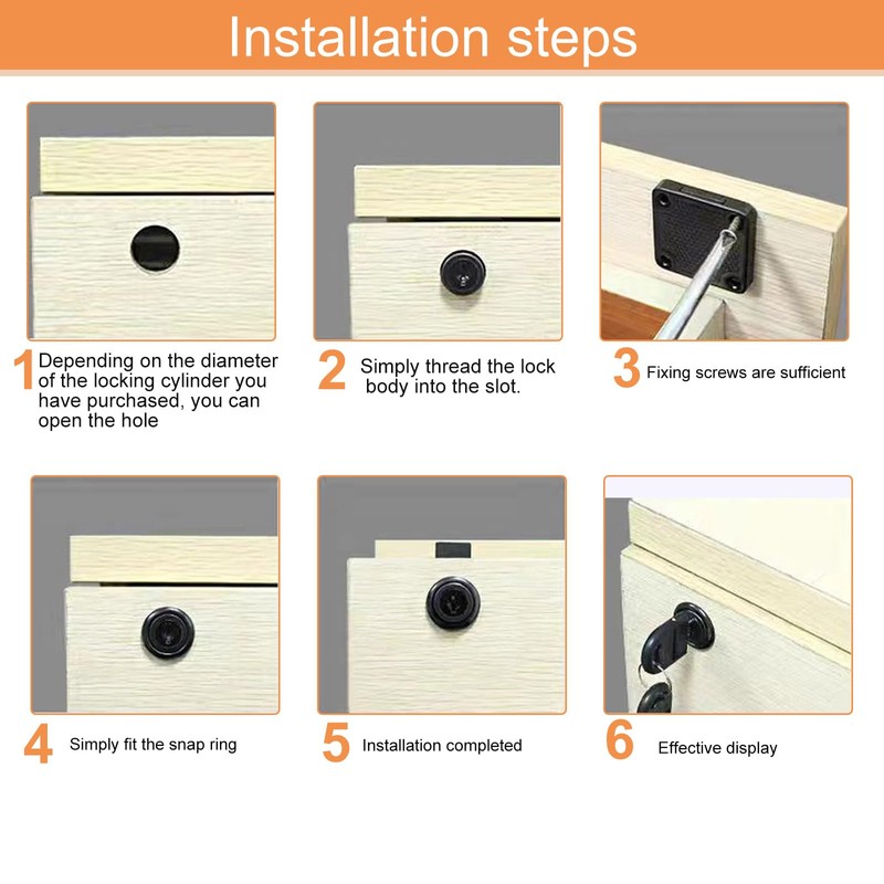 4 Sets Cam Lock 22mm, Cabinet Locks with Keys, Black