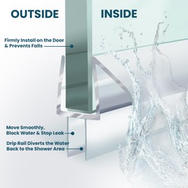 Aviora Frameless Shower Door Bottom Seal with Drip Rail – 3/8”(10mm) Glass Shower Door Seal Strip – Glass Shower Door Sweep – Ultra Clear Polycarbonate, Non-Yellowing, Stop Leaks - (36" Long,2 Pack)