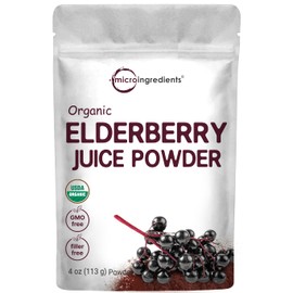 Organic Elderberry Juice Powder, 4oz | 100% Natural Fruit Powder | Cold Pressed European Elderberries | No Sugar & Additives | Great Flavor for Drinks, Smoothie, & Beverages | Non-GMO & Vegan