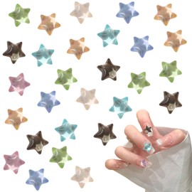 Nail Parts, Star, Approximately 200 Pieces Set, 3D Stereoscopic, Clear, Star, Nail Parts, Stone, Cute, Large Nail Art, Decorative Parts, Handmade Resin, Enclosed Parts, Random Color