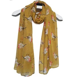 GFM® Robin Birds Print Christmas Scarf (.RN-09-MTD-Mustard)