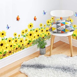 Buer Homie Wall Stickers, Sunflowers Pattern, Skirting line Decals Living Room