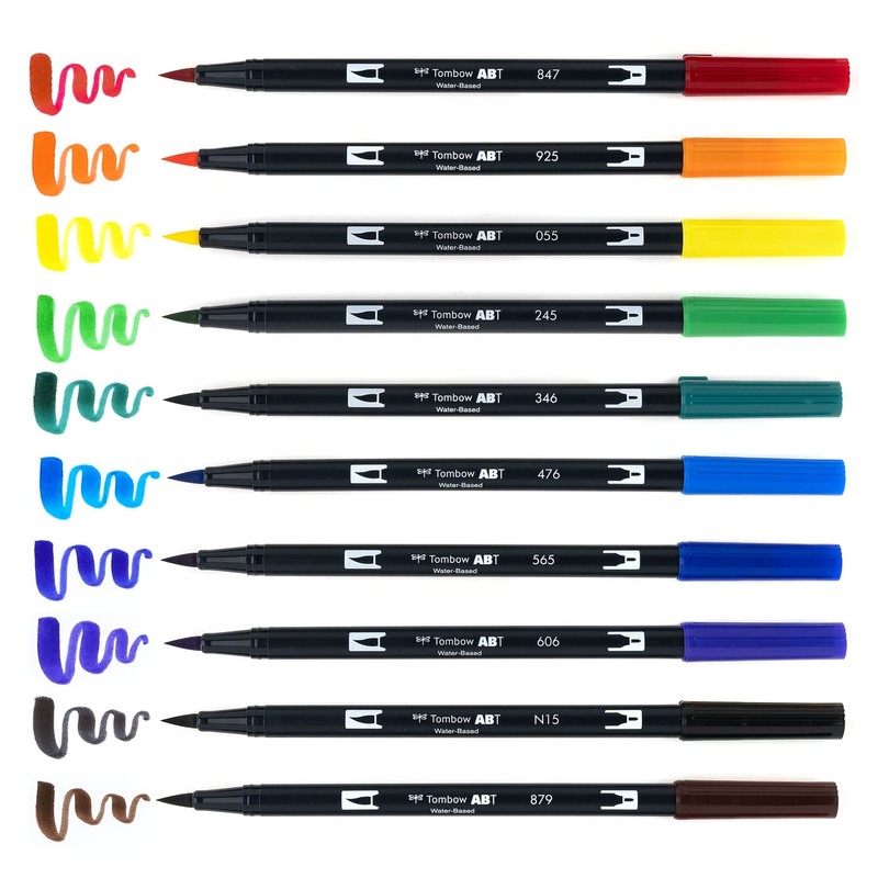 Tombow Dual Brush Marker 10-Piece Set: Primary