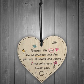 RED OCEAN Teacher Leaving Gift Wood Hanging Heart Shabby Chic Plaque End of Term Present Thank You Sign Nursery Teacher