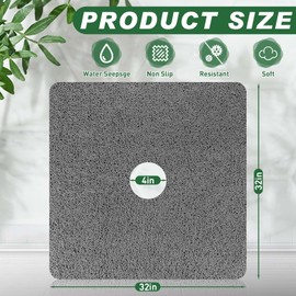 Shower Mat Non Slip,32 x 32 Inch Extra Large Square Shower Mat with Drain Hole in Middle,Soft Loofah Bath Mat Shower Stall Bathtub Mat for Inside Shower Bathroom,Without Suction Cups (Grey)