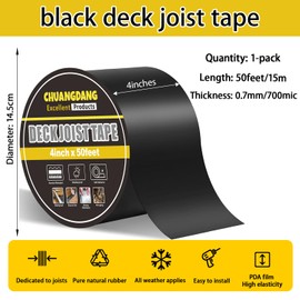 CHUANGDANG Black Joist Tape for Decking,0.7mmx4inx50ft,1-Pack,Anti-Corrosion,Weather-Resistant Butyl,Flashing Tape for Deck,Joist,Roofs Beams,RV, Doors,and Fences,Waterproof Butyl sealant Joist Tapes