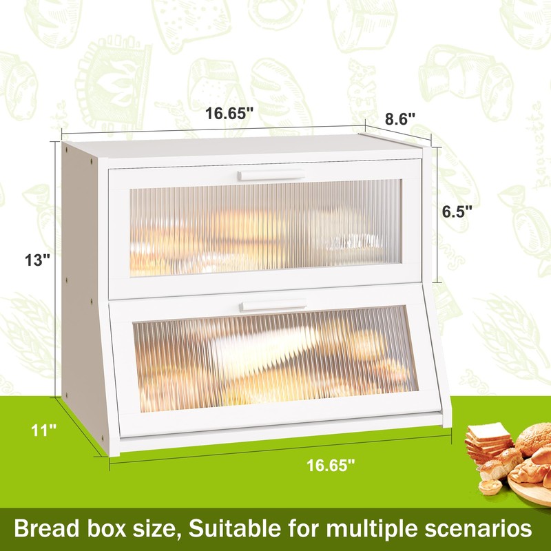 Large Bread Box Double Layer Bamboo Bread Box for Kitchen