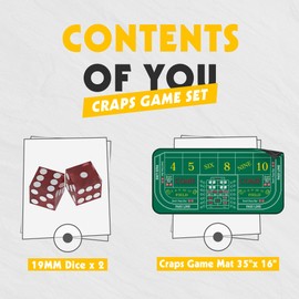 iEsstros Craps Table Top Set Craps Mat 35" x 16" Mini Craps Table Mat Craps Table Top Mat with 2 Casino Dice Craps Game Layout Casino Games for Adults-Green