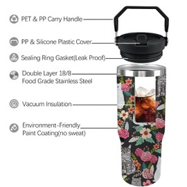 Ztuhjvy Cat Tumbler with Lid And Straw 30oz Stainless Steel Cute Cat Water Bottle Cup Funny Cat Gifts for Women