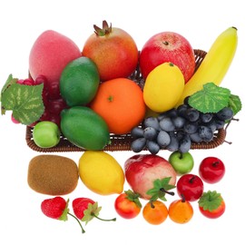 Funzhan 23pcs Artificial Lifelike Fake Fruits Sets Faux Plastic Fruits Party Tabletop Ornaments Home Decorative Fruits Christmas Thanksgiving Props Kitchen Decoration Centerpiece