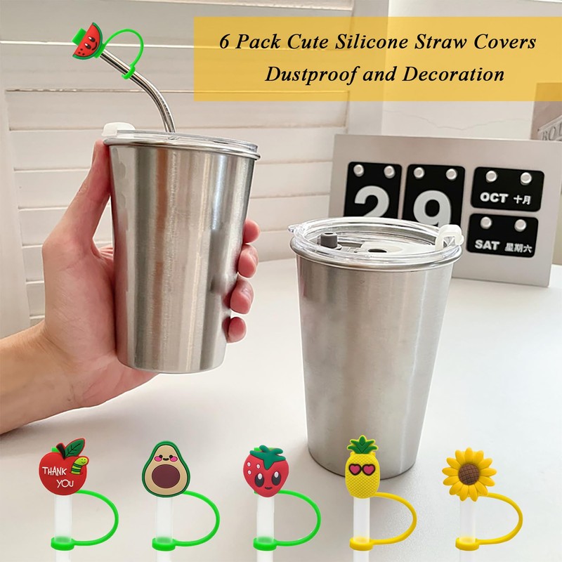 6Pcs Silicone Straw Cover, Reusable Silicone Straw Toppers, Splash Proof