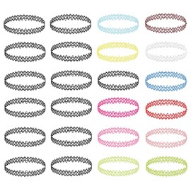 BodyJ4You 24PC Tattoo Choker Necklace for Women - 90s Choker Necklaces Y2K Fashion Trendy Vintage - Vibrant Colorful Rainbow Gothic Black Henna - Stretchy Elastic Necklace