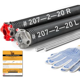 Buck Pair of 2" Heavy Duty Garage Door Torsion Springs Set with Non-Slip Winding Bar & Gloves - High Precision Replacement with Electrophoresis Black Coating, Minimum 20,000 Cycles (0.207x2''x20'')