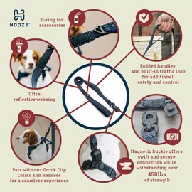 HOOZA: Magnetic Quick Clip: Reflective Leash - Black, Medium - 1" x 6' Dog Outdoor Accessory, Pet Safety-Walking-Training-Control, Padded Loop Handle