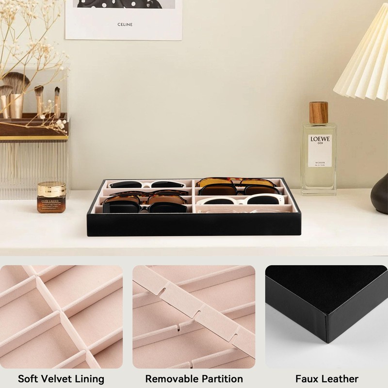 Frebeauty 8-Slot Sunglass Organizer Tray,Sunglass Holder for Drawer