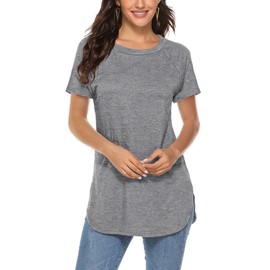 Newchoice Summer Tunics for Women 2024 Trendy Short Sleeve Simple Cotton Undershirts (M,Y-gray)