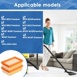 Kaiyaner 2 Stück Filter für Kärcher WD4 WD5 WD6 MV4 MV5 MV6 WD5P WD6P Premium Staubsauger KFI 4410 Ersatz Flachfaltenfilter für Kärcher Nass