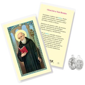 Medalla De San Benito - Oracion De San Benito - 1 Inch Made in Italy Saint Benedict Medal, Spanish Laminated St Benedict Prayer Card - St Benedict of Nursia Catholic Medal and Holy Card Set - 2 Items