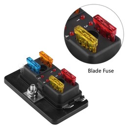 Small Fuse Block, Fuse Block,4 Way Circuit Blade Fuse Box Block Holder with LED Warning Light Kit for Car Van Boat Marine Fuse Holder Motorcycle Compact Fuse Box