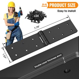 Heavy Duty Gate Hinges, 270 Degree Adjustable Fold-Flat Hinges for Wood Fence & Barn Door - Double Layer Folding Butt Hinges with Screws, 4Pcs Adjustable Hardware Hinges Kit