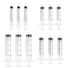12 Plastic Syringes -3ml, 5ml, 10ml, 20ml, Needle Free Measuring Syringes. Reusable Syringes Suitable for Preparing Liquids in Scientific Laboratories and Pet Feeding