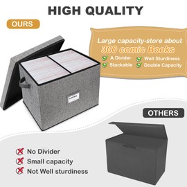 Comic Book Storage, Large Comic Book Case with Adjustable Dividers Holds 300 Comics,Collapsible Heavy Duty Comic Book Bin Container Holder,Comic Short Box for Magazines, Fabric Organizer Board