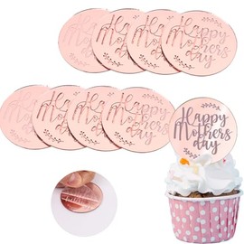 Wootkey 20 Pcs Acrylic Happy Mothers Day Cupcake Toppers Rose Gold Mirror Cake Toppers for Mothers Day Cake Decorations DIY Gift Dessert Arrangements Decor