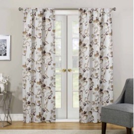Eclipse Paige Birch Woven Floral 37 in. W X 84 in. L Rod Pocket Blackout Curtain